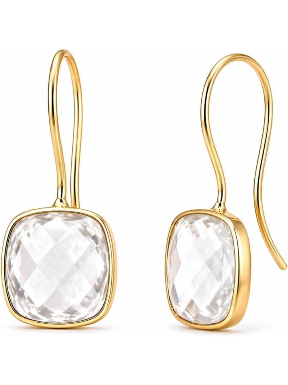 Cushion Cut Gemstone Dangle Earrings for Women, Gold Drop Hook Jewelry